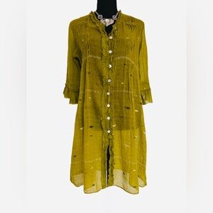 TIRAMISU ~ Sheer Olive Green 3/4 Length Ruffled Sleeves w/Iridescent Buttons